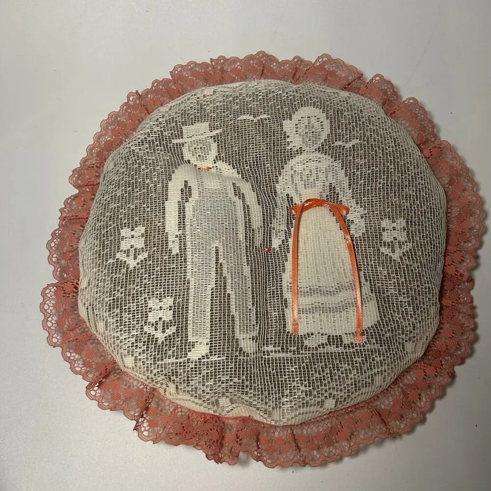 Vintage Handmade Embroidered Popery Pillow Lace Bow Woven